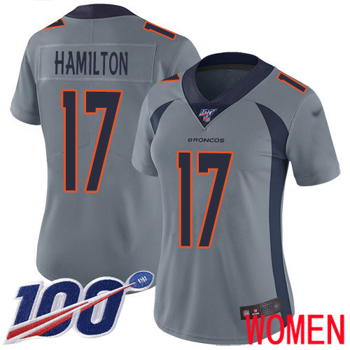Women Denver Broncos 17 DaeSean Hamilton Limited Silver Inverted Legend 100th Season Football NFL Jersey